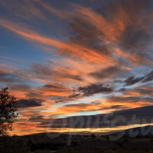 Sunrise Over Placitas displays a typical pre-dawn sky in central New Mexico. When the clouds form in layers, the color shifts as the sun rises.